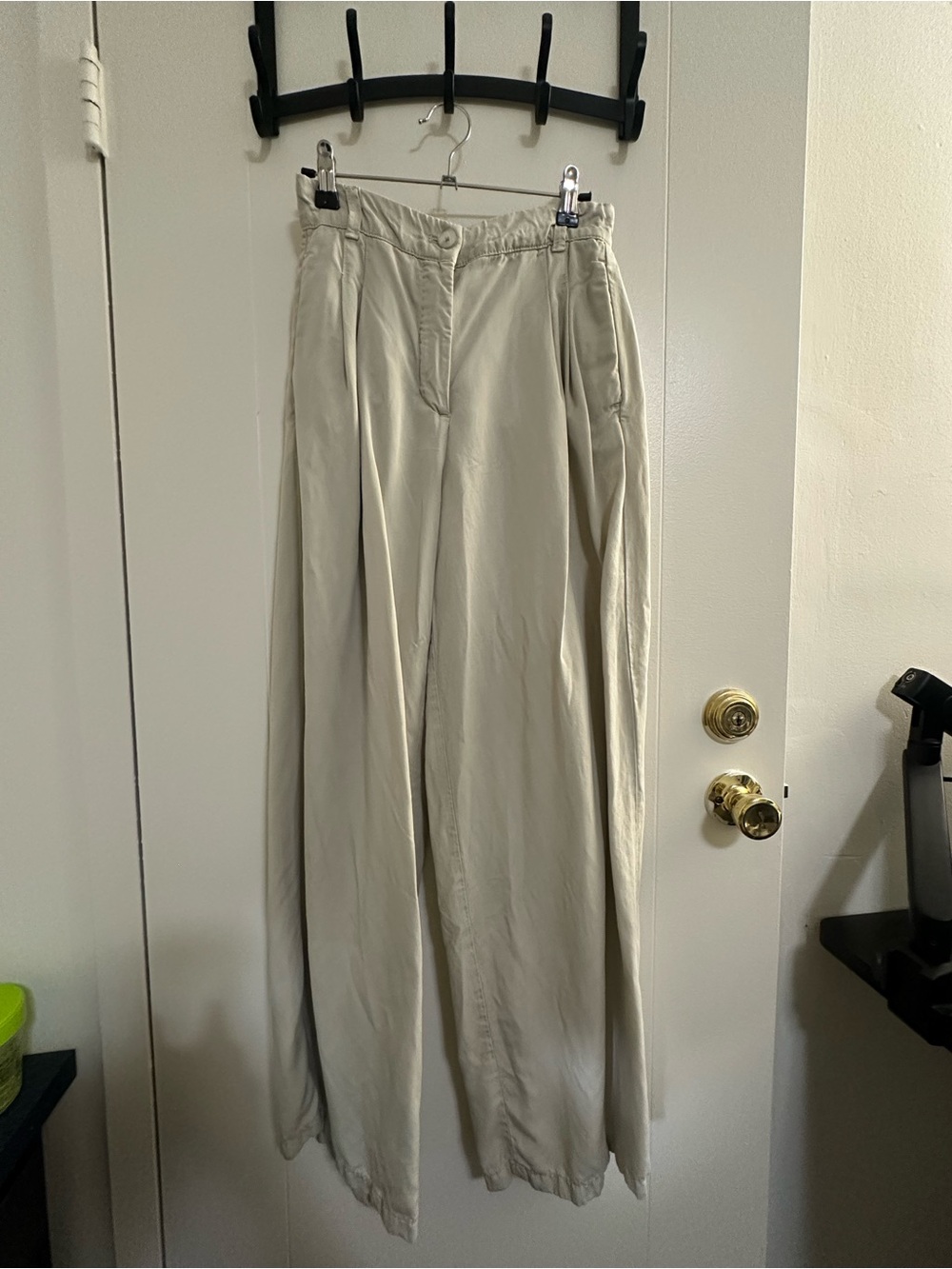 Massimo Dutti Beige Pleated Wide-Leg Chinos